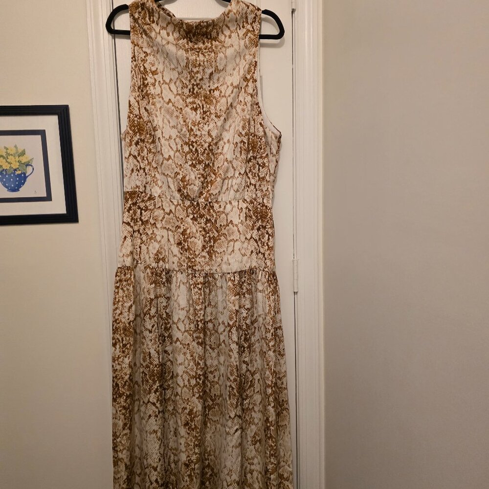Brown and White Halter Maxi Dress